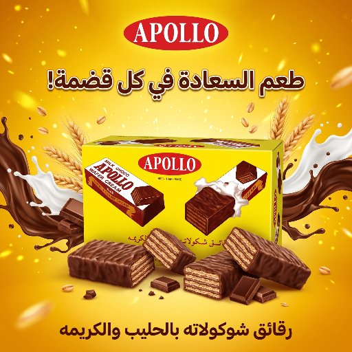 أبولو - رقائق ويفر بالشوكولاتة والحليب والكريمة